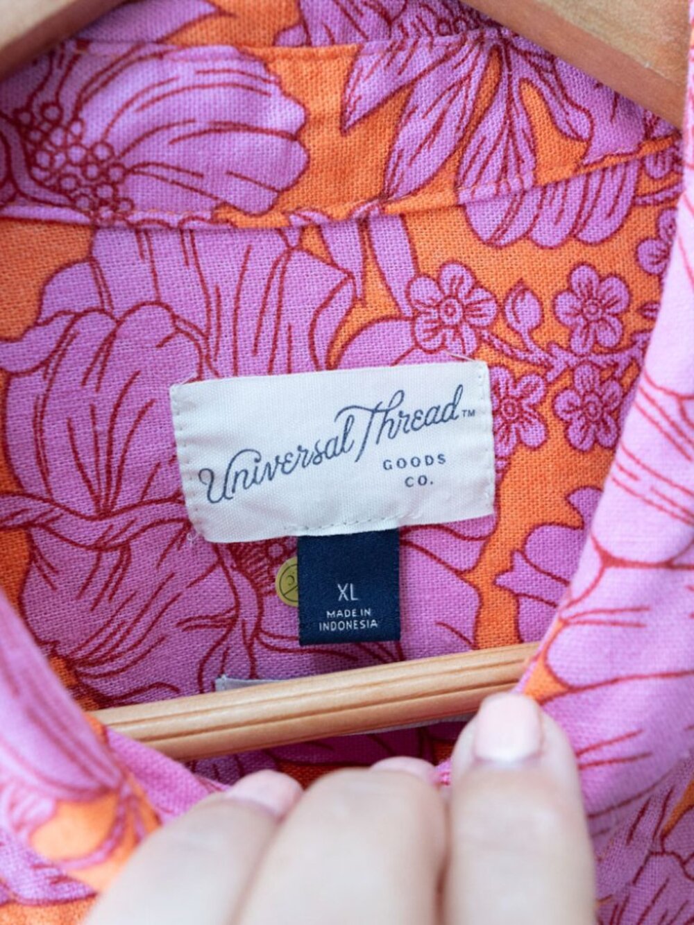 Universal Thread Floral Linen Blend Button Shirt XL Pink Orange Long Sleeve Top - Picture 3 of 13